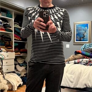 Neil Barrett Lightning Bolt Striped Long Sleeve Tee – XS, $450